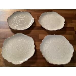 Pfaltzgraff Chateau Melamine Salad Plates Cream Brown Rim Embossed 8.5” Set of 4